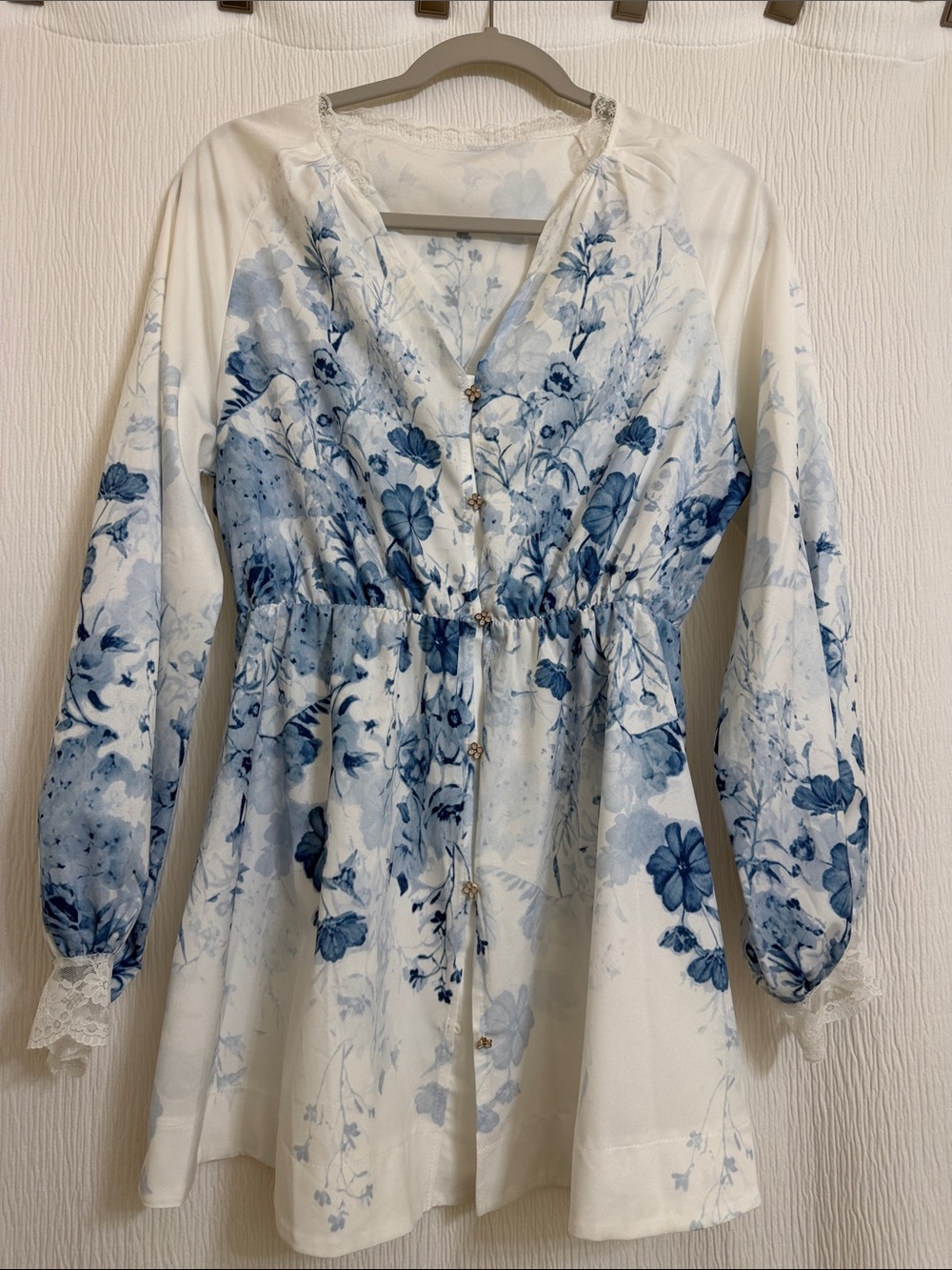 Anthropology Blue Floral Tie-Waist Dress